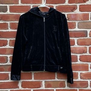 Black BCBG Maxazria Velour Hooded Zip up